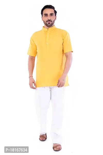 DESHBANDHU DBK Men's Half Sleeve Short Regular Kurta Cotton Ethnic Wear (42, Mustard)