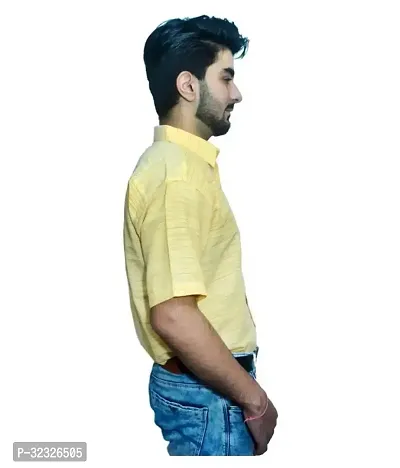 Reliable Yellow Cotton Textured Casual Shirt For Men-thumb2