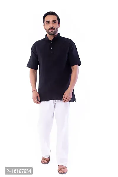 DESHBANDHU DBK Men's Half Sleeve Short Regular Kurta Cotton Ethnic Wear (44, Black)