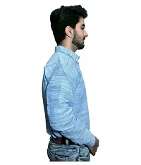 Elegant Blue Cotton  Long Sleeves Casual Shirt For Men-thumb1