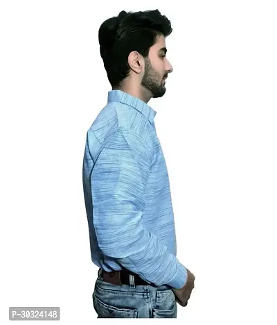 Elegant Blue Cotton  Long Sleeves Casual Shirt For Men-thumb2