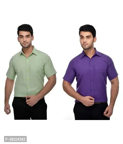 Elegant Multicoloured Cotton  Short Sleeves Casual Shirt For Men Pack Of 2