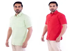 DESHBANDHU DBK Men's Plain Solid Cotton Half Sleeves Regular Fit Formal Shirt's Combo (44, Parrot_RED)-thumb1