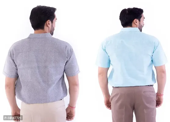DESHBANDHU DBK Men's Cotton Solid Regular Fit Half Sleeve Combo Shirts (Pack of 2) (40, Grey_Sky)-thumb4