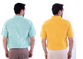 DESHBANDHU DBK Men's Plain Solid Cotton Half Sleeves Regular Fit Formal Shirt's Combo (42, Green - Mustard)-thumb1