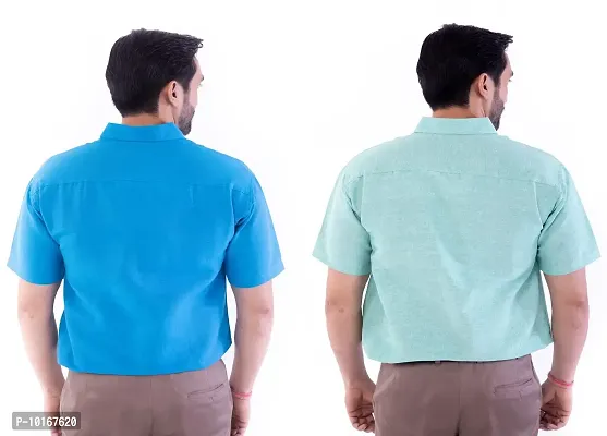 DESHBANDHU DBK Men's Plain Solid Cotton Half Sleeves Regular Fit Formal Shirt's (Pack of 2) (40, FIROZI - Green)-thumb2