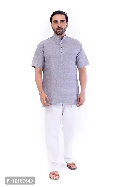 DESHBANDHU DBK Men's Half Sleeve Short Regular Kurta Cotton Ethnic Wear (44, Grey)