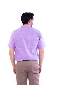 DESHBANDHU DBK Men's Plain Solid 100% Cotton Half Sleeves Regular Fit Formal Shirt's (40, Purple)-thumb2