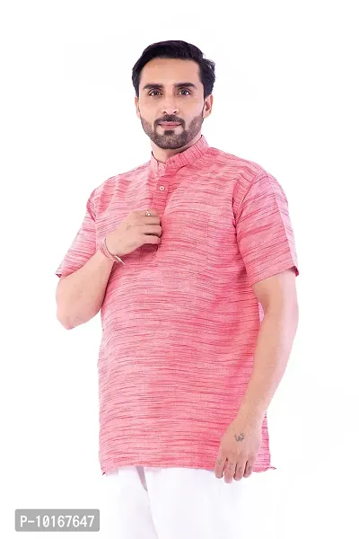 DESHBANDHU DBK Men's Regular Half Sleeves Short Kurta - Casual Ethnic Wear (44, Pink)-thumb3