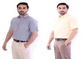 DESHBANDHU DBK Men's Cotton Solid Regular Fit Half Sleeve Combo Shirts (Pack of 2) (44, Grey_Sand)-thumb1