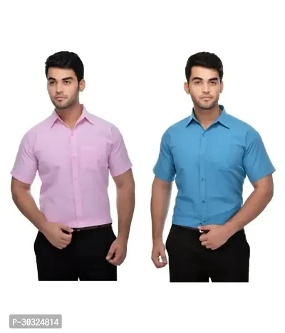 Elegant Multicoloured Cotton  Short Sleeves Casual Shirt For Men Pack Of 2-thumb0