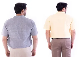 DESHBANDHU DBK Men's Cotton Solid Regular Fit Half Sleeve Combo Shirts (Pack of 2) (44, Grey_Sand)-thumb2