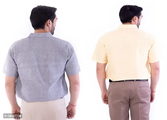 DESHBANDHU DBK Men's Cotton Solid Regular Fit Half Sleeve Combo Shirts (Pack of 2) (44, Grey_Sand)-thumb3