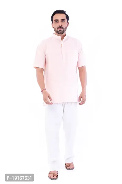 DESHBANDHU DBK Men's Half Sleeve Short Regular Kurta Cotton Ethnic Wear (42, Peach)