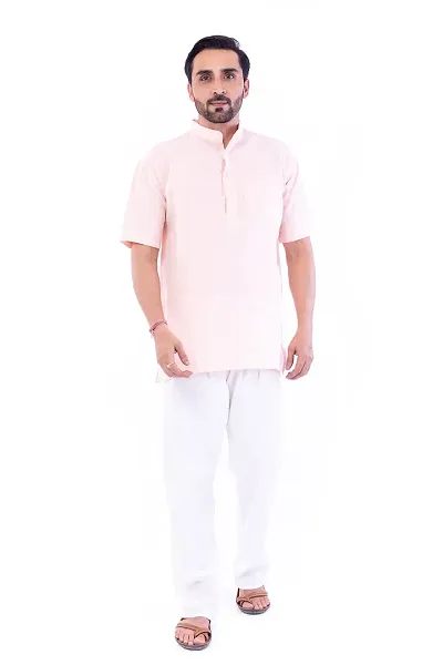 DESHBANDHU DBK Men's Half Sleeve Short Regular Kurta Ethnic Wear (42, Peach)