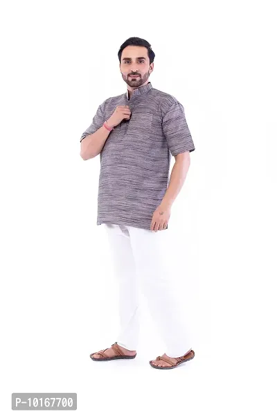 DESHBANDHU DBK Men's Regular Half Sleeves Short Kurta - Casual Ethnic Wear (40, Grey)-thumb2