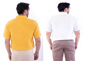 DESHBANDHU DBK Men's Plain Solid Cotton Half Sleeves Regular Fit Formal Shirt's Combo (Pack of 2) (40, Mustard_White)-thumb3