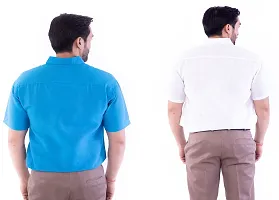DESHBANDHU DBK Men's Plain Solid Cotton Half Sleeves Regular Fit Formal Shirt's (Pack of 2) (40, FIROZI - White)-thumb1