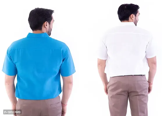 DESHBANDHU DBK Men's Plain Solid Cotton Half Sleeves Regular Fit Formal Shirt's (Pack of 2) (40, FIROZI - White)-thumb2