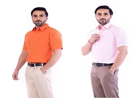DESHBANDHU DBK Men's Plain Solid Cotton Regular Fit Half Sleeves Formal Shirt's Combo (Pack of 2) (40, Orange-Pink)-thumb2