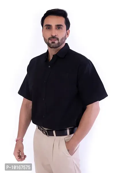 DESHBANDHU DBK Men's Plain Solid 100% Cotton Half Sleeves Regular Fit Formal Shirt's (40, Black)-thumb2