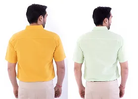 DESHBANDHU DBK Men's Plain Solid Cotton Half Sleeves Regular Fit Formal Shirt's Combo (Pack of 2) (42, Mustard_Parrot)-thumb3
