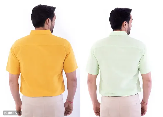 DESHBANDHU DBK Men's Plain Solid Cotton Half Sleeves Regular Fit Formal Shirt's Combo (Pack of 2) (42, Mustard_Parrot)-thumb4