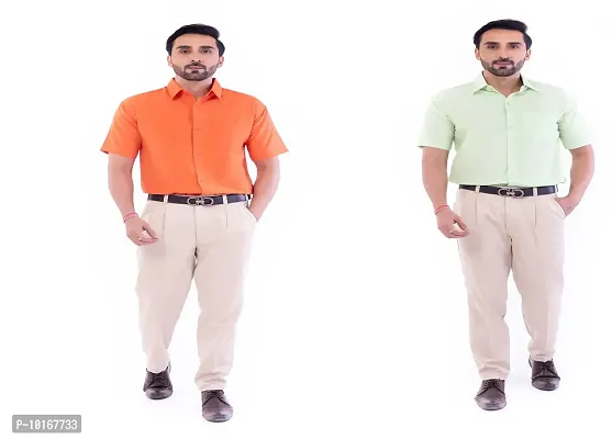 DESHBANDHU DBK Men's Plain Solid Cotton Regular Fit Half Sleeves Formal Shirt's Combo (Pack of 2) (42, Orange-Parrot)-thumb0