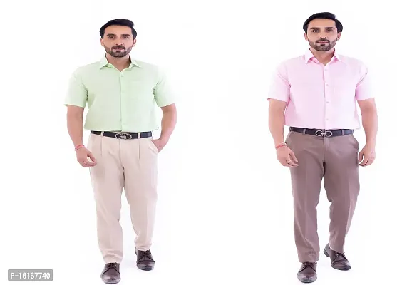 DESHBANDHU DBK Men's Plain Solid Cotton Half Sleeves Regular Fit Formal Shirt's Combo (40, Parrot_Pink)-thumb0