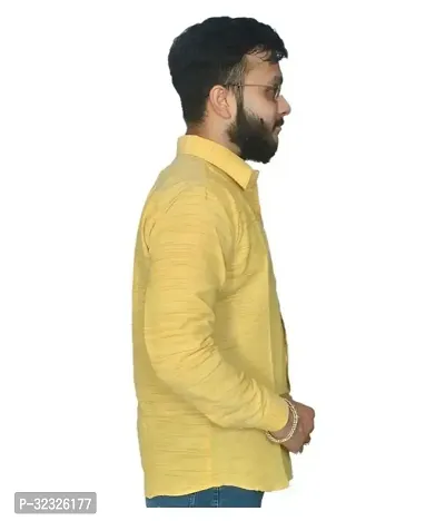 Reliable Yellow Cotton Textured Casual Shirt For Men-thumb2