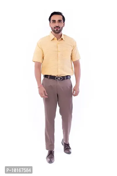 DESHBANDHU DBK Men's Plain Solid 100% Cotton Half Sleeves Regular Fit Formal Shirt's (44, Yellow)-thumb0