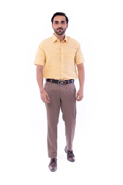 DESHBANDHU DBK Men's Plain Solid 100% Half Sleeves Regular Fit Formal Shirt's (44, Yellow)