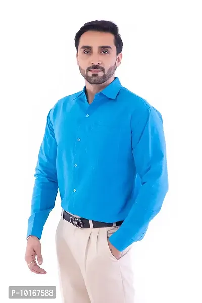 DESHBANDHU DBK Men's Solid Cotton Full Sleeves Regular Fit Shirt (42, FIROZI)