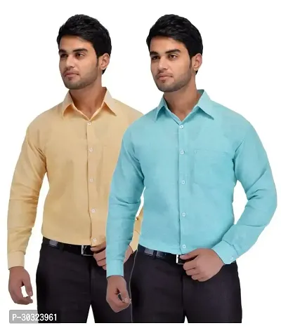 Elegant Multicoloured Cotton  Long Sleeves Casual Shirt For Men Pack Of 2-thumb0