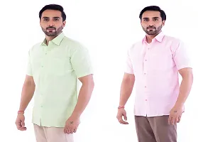 DESHBANDHU DBK Men's Plain Solid Cotton Half Sleeves Regular Fit Formal Shirt's Combo (40, Parrot_Pink)-thumb1