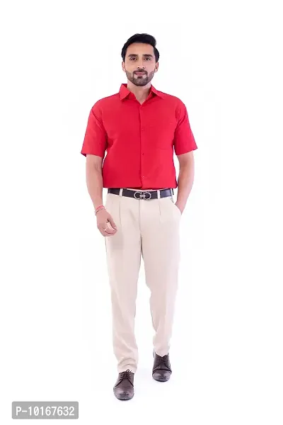 DESHBANDHU DBK Men's Plain Solid 100% Cotton Half Sleeves Regular Fit Formal Shirt's (44, RED)