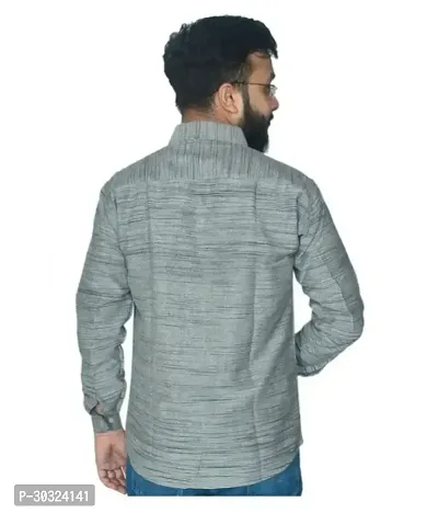 Elegant Grey Cotton  Long Sleeves Casual Shirt For Men-thumb3