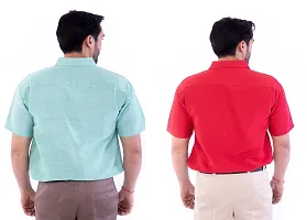 DESHBANDHU DBK Men's Plain Solid Cotton Half Sleeves Regular Fit Formal Shirt's Combo (40, Green - RED)-thumb1