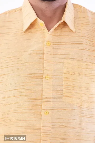 DESHBANDHU DBK Men's Plain Solid 100% Cotton Half Sleeves Regular Fit Formal Shirt's (44, Yellow)-thumb3