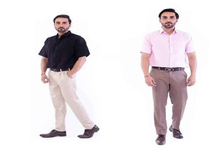 DESHBANDHU DBK Men's Plain Solid 100% Cotton Half Sleeves Regular Fit Formal Shirt's Combo (Pack of 2)
