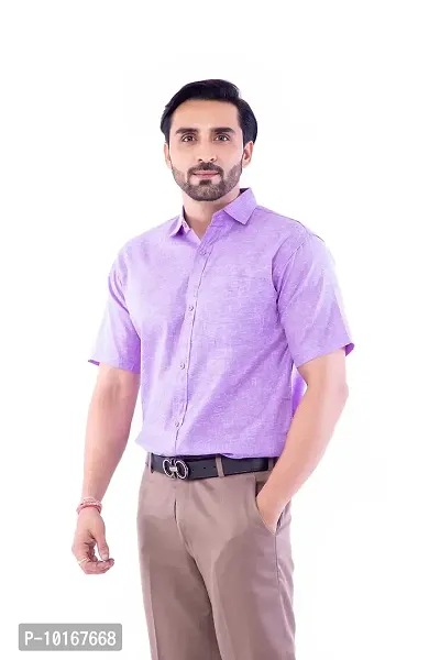 DESHBANDHU DBK Men's Plain Solid 100% Cotton Half Sleeves Regular Fit Formal Shirt's (40, Purple)-thumb0