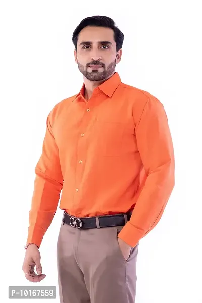 DESHBANDHU DBK Men's Solid Cotton Full Sleeves Regular Fit Shirt (44, Orange)-thumb3