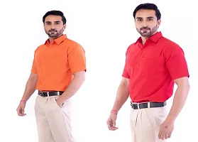 DESHBANDHU DBK Men's Plain Solid Cotton Regular Fit Half Sleeves Formal Shirt's Combo (Pack of 2) (42, Orange-RED)-thumb2