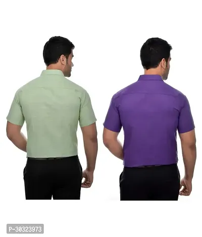 Elegant Multicoloured Cotton  Short Sleeves Casual Shirt For Men Pack Of 2-thumb2