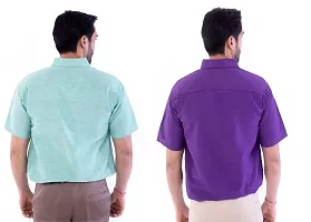 DESHBANDHU DBK Men's Plain Solid Cotton Half Sleeves Regular Fit Formal Shirt's Combo (44, Green - Purple)-thumb1