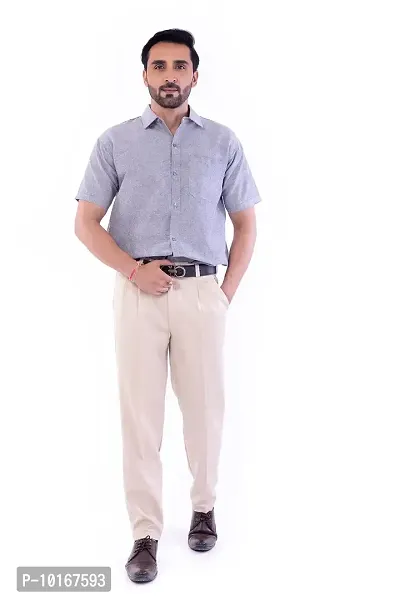 DESHBANDHU DBK Men's Plain Solid 100% Cotton Half Sleeves Regular Fit Formal Shirt's (42, Grey)