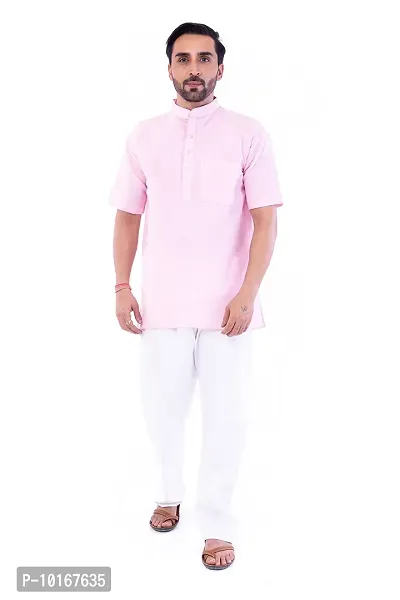 DESHBANDHU DBK Men's Half Sleeve Short Regular Kurta Cotton Ethnic Wear (42, Pink)