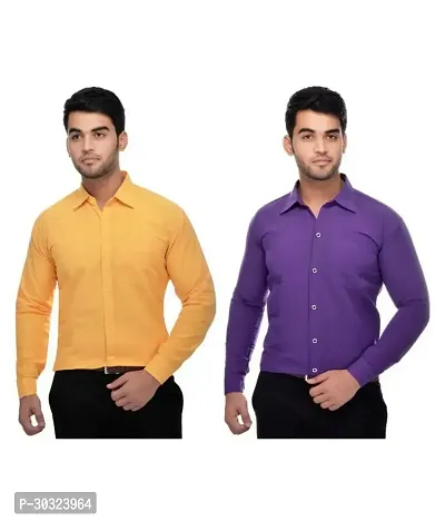 Elegant Multicoloured Cotton  Long Sleeves Casual Shirt For Men Pack Of 2-thumb0