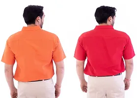 DESHBANDHU DBK Men's Plain Solid Cotton Regular Fit Half Sleeves Formal Shirt's Combo (Pack of 2) (42, Orange-RED)-thumb3