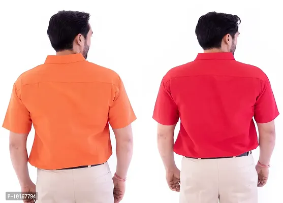 DESHBANDHU DBK Men's Plain Solid Cotton Regular Fit Half Sleeves Formal Shirt's Combo (Pack of 2) (42, Orange-RED)-thumb4